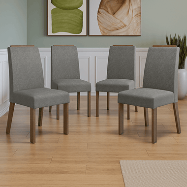 Juego de 4 Sillas Tapizadas con Detalle en Madera Marrón/Silver Madesa