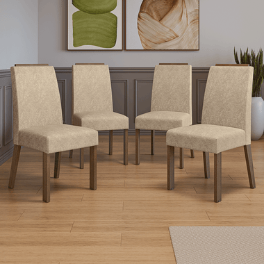 Juego de 4 Sillas Tapizadas con Detalle en Madera Marrón/Imperial Madesa