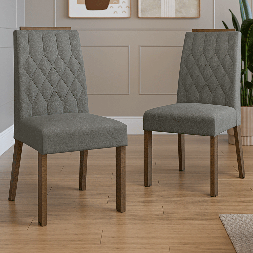 Juego de 2 Sillas 4256 con Detalle Madera Marrón/Silver