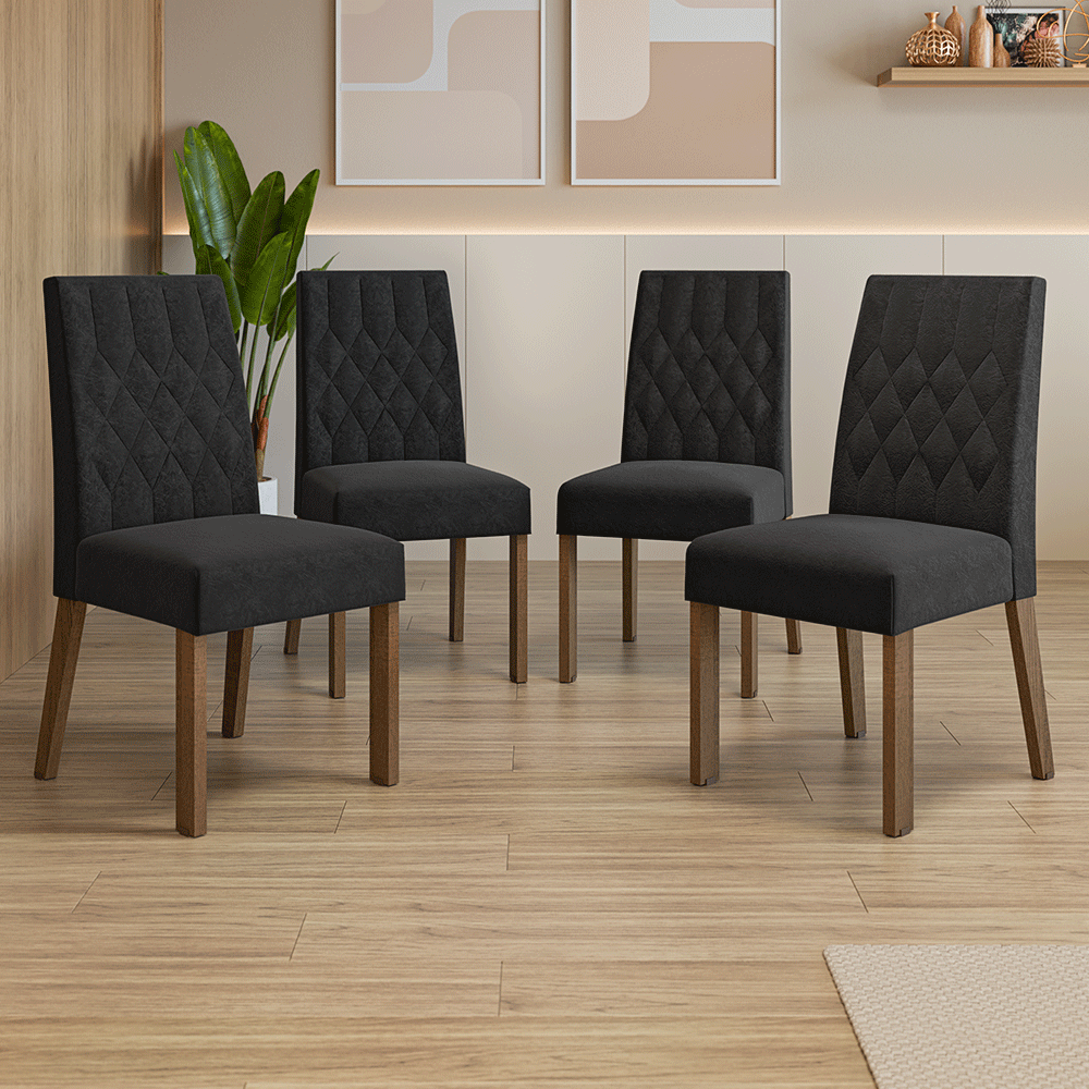 Kit 4 Sillas para Comedor 4256 Marrón/Gamuza Oxford Madesa
