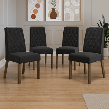 Juego de 4 Sillas Tapizadas con Detalle en Madera Marrón/Oxford Madesa