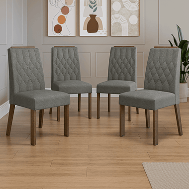 Juego de 4 Sillas Tapizadas con Detalle en Madera Marrón/Silver Madesa