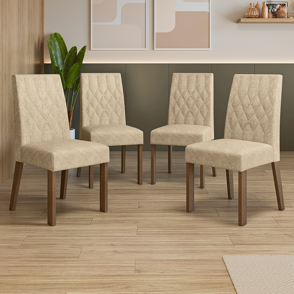 Kit 4 Sillas para Comedor 4256 Marrón/Gamuza Imperial Madesa