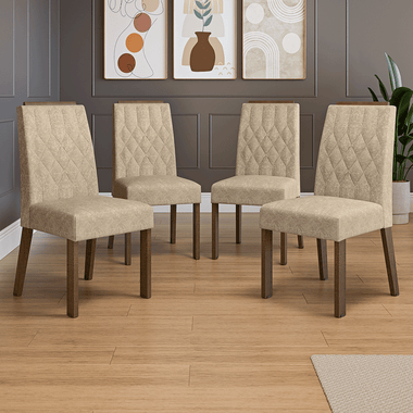 Juego de 4 Sillas Tapizadas con Detalle en Madera Marrón/Imperial Madesa