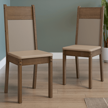 Juego de 2 Sillas Asiento Tapizado Marrón/Crema/Sintético Beige Madesa