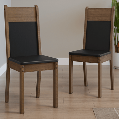 Juego de 2 Sillas Asiento Tapizado Marrón/Negro Madesa