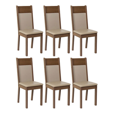 Juego de 6 Sillas Asiento Tapizado Marrón/Crema/Sintético Beige Madesa