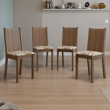 Juego de 4 Sillas Asiento Tapizado Marrón/Lirio Beige Madesa