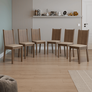 Juego de 6 Sillas Asiento Tapizado Marrón/Sintético Beige Madesa