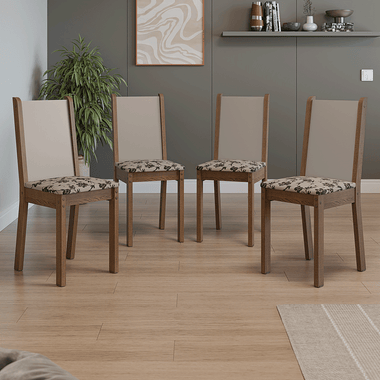Juego de 4 Sillas Asiento Tapizado Marrón/Crema/Beige Marrón Madesa
