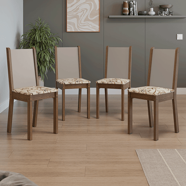 Juego de 4 Sillas Asiento Tapizado Marrón/Crema/Lirio Beige Madesa