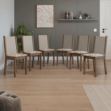 Juego de 6 Sillas Asiento Tapizado Marrón/Crema/Lirio Beige Madesa
