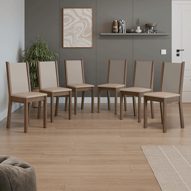 Juego de 6 Sillas Asiento Tapizado Marrón/Crema/Sintético Beige Madesa