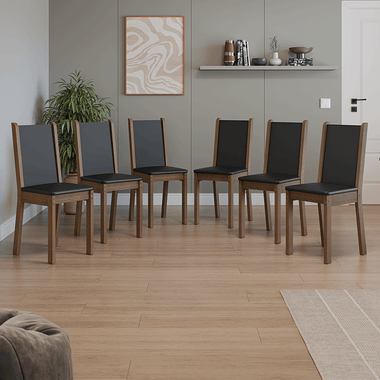 Juego de 6 Sillas Asiento Tapizado Marrón/Negro Madesa