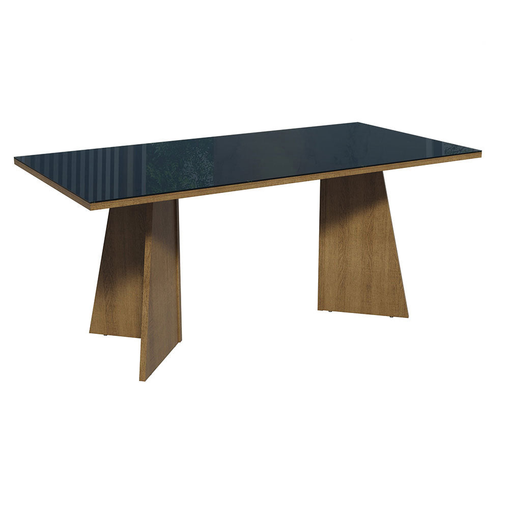 Mesa de Comedor Rectangular Tapa de Vidrio Sobrepuesto 180 cm Marrón/Negro Madesa
