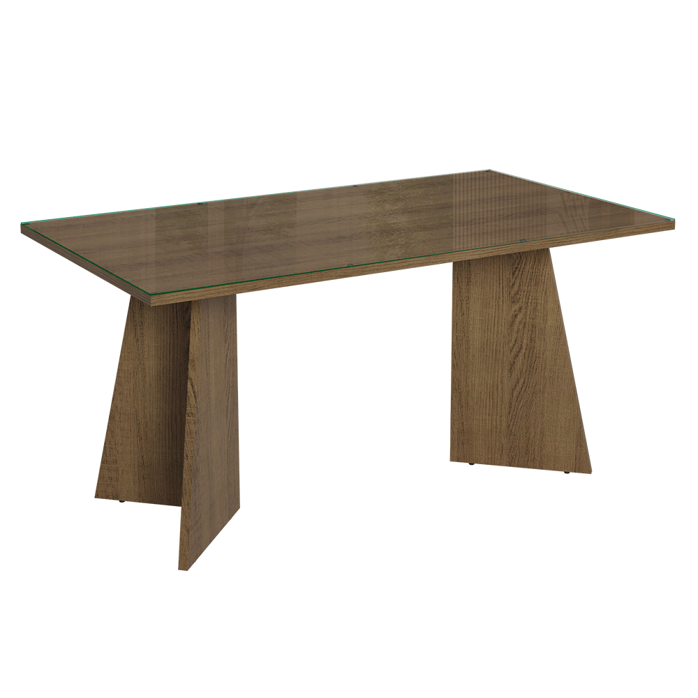 Mesa de Comedor Rectangular Tapa de Vidrio Sobrepuesto 160 cm Marrón Madesa