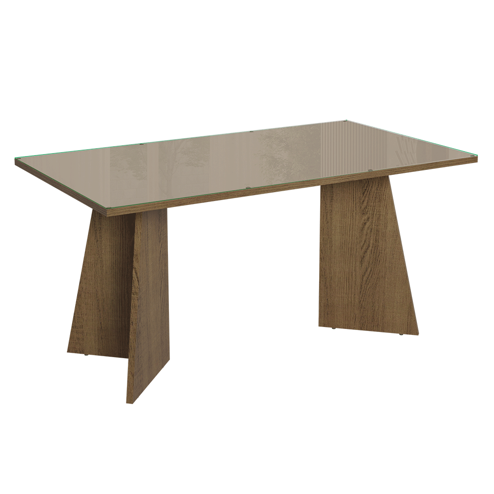 Mesa de Comedor Rectangular Tapa de Vidrio Sobrepuesto 160 cm Marrón/Crema Madesa