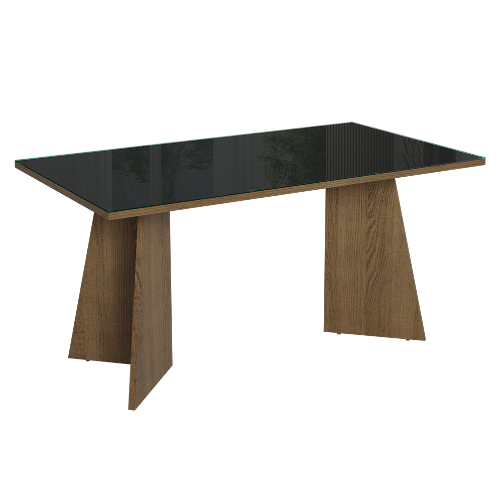 Mesa de Comedor Rectangular Tapa de Vidrio Sobrepuesto 160 cm Marrón/Negro Madesa