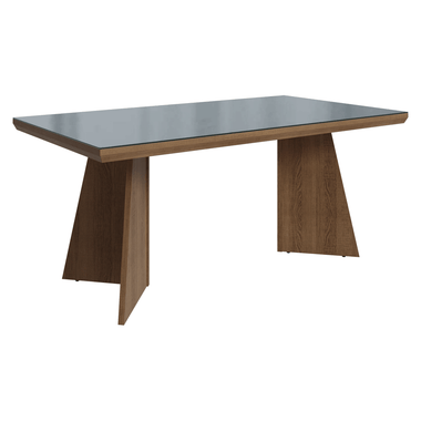 Mesa de Comedor Rectangular Tapa con Borde Biselado y Vidrio Sobrepuesto 160 cm Marrón/Gris Madesa