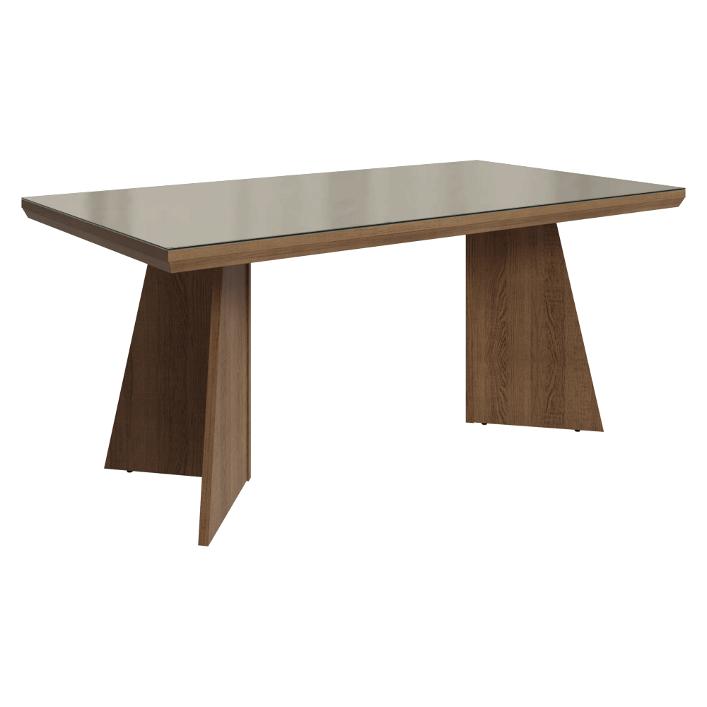 Mesa de Comedor Rectangular Tapa con Borde Biselado y Vidrio Sobrepuesto Marrón/Crema 5389 Madesa