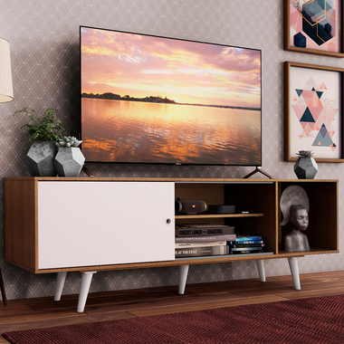 Rack para TV hasta 65 Pulgadas 160 cm 1 Puerta con Patas Marrón/Blanco Dubai Madesa