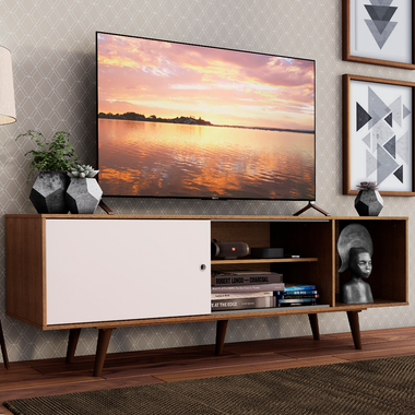 Rack Dubai para TV hasta 65 Pulgadas 160 cm con Patas Marrón/Blanco/Marrón 6E5Z Madesa