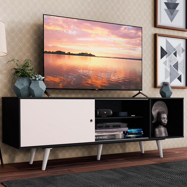 Rack para TV hasta 65 Pulgadas 160 cm 1 Puerta con Patas Negro/Blanco Dubai Madesa