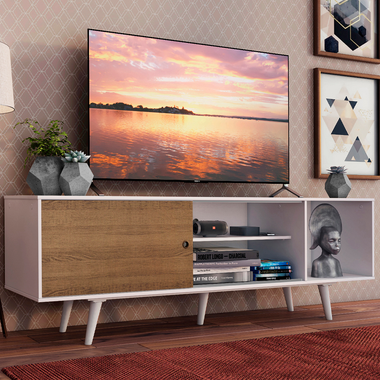 Rack para TV hasta 65 Pulgadas 160 cm 1 Puerta con Patas Blanco/Marrón Dubai Madesa