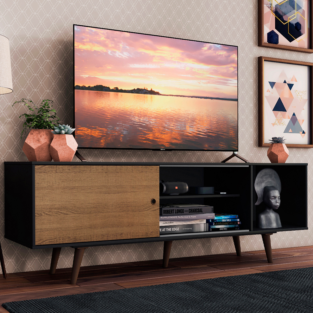 Rack Madesa Dubai para TV hasta 65 Pulgadas con Patas Negro/Marrón D85Z
