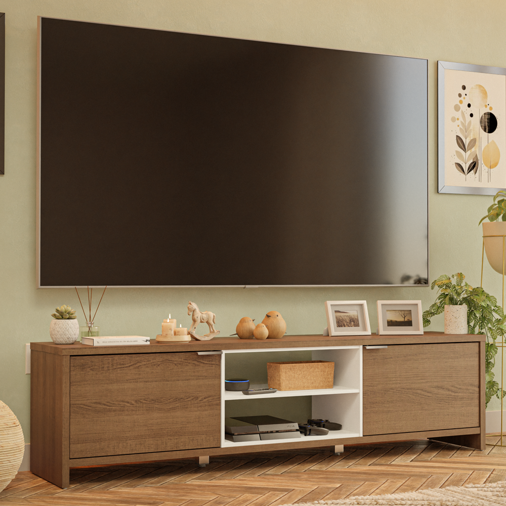 Rack para TV hasta 80 pulgadas 180 cm 2 Puertas Linz Marrón/Blanco