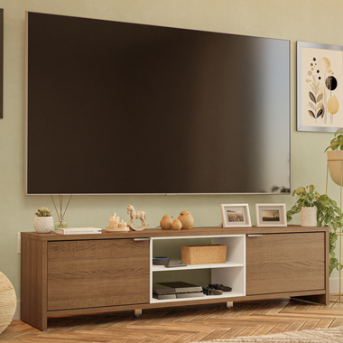 Rack para TV hasta 80 Pulgadas 180 cm 2 Puertas Linz Marrón/Blanco Madesa