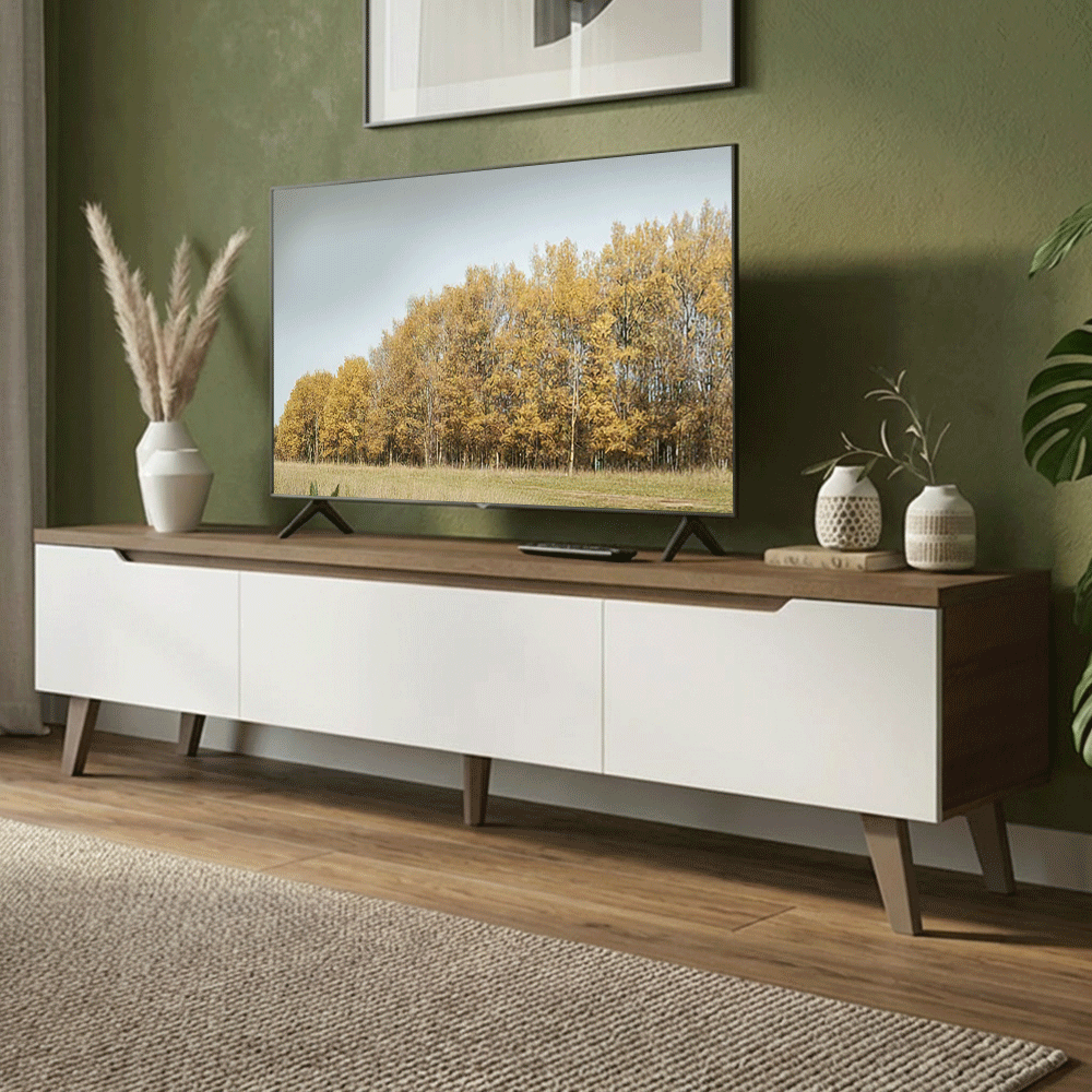 Rack para TV hasta 75 Pulgadas 180 cm 2 Puertas 1 Cajón Marrón/Blanco Dune Madesa