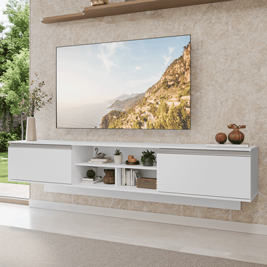 Rack Flotante para TV hasta 80 Pulgadas 218 cm 2 Puertas Blanco Glamy Madesa