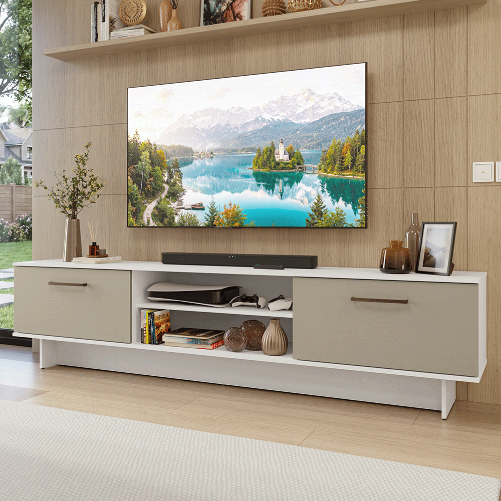 Rack para TV hasta 80 Pulgadas 218 cm 2 Puertas Blanco/Crema Agata Madesa