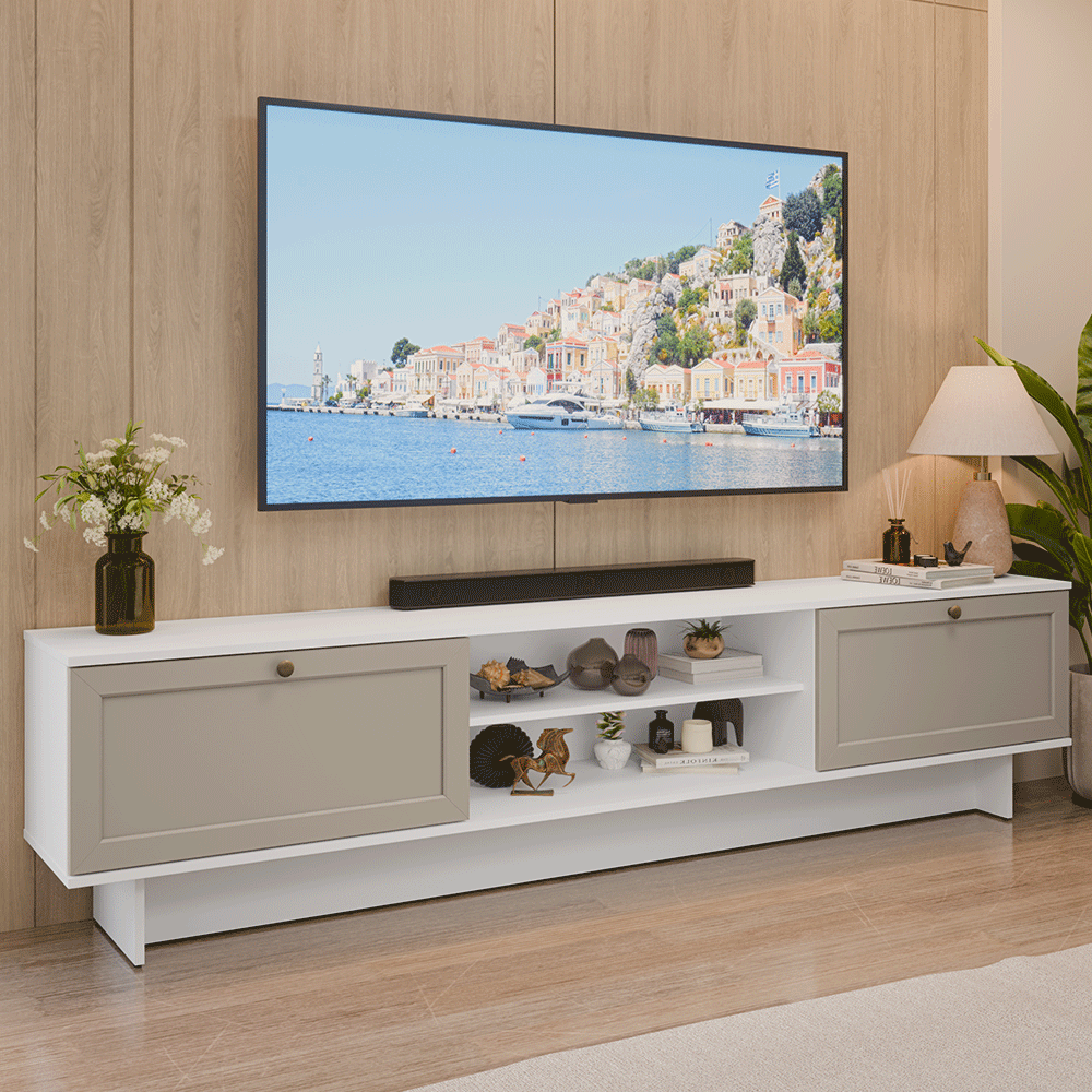 Rack para TV hasta 80 Pulgadas 218 cm 2 Puertas Blanco/Crema Vik Madesa