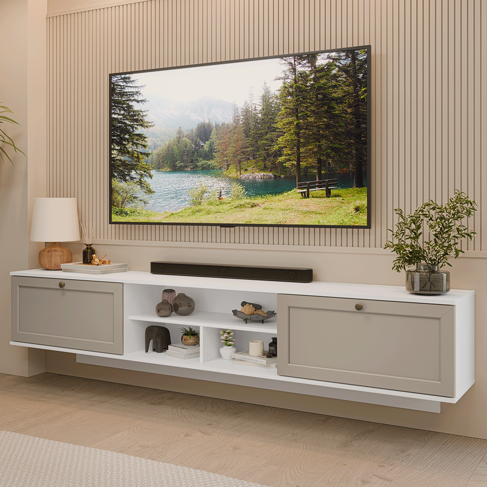 Rack Flotante para TV hasta 80 Pulgadas 218 cm 2 Puertas Blanco/Crema Vik Madesa
