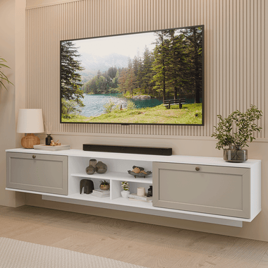 Rack Flotante para TV hasta 80 Pulgadas 218 cm 2 Puertas Blanco/Crema Vik Madesa