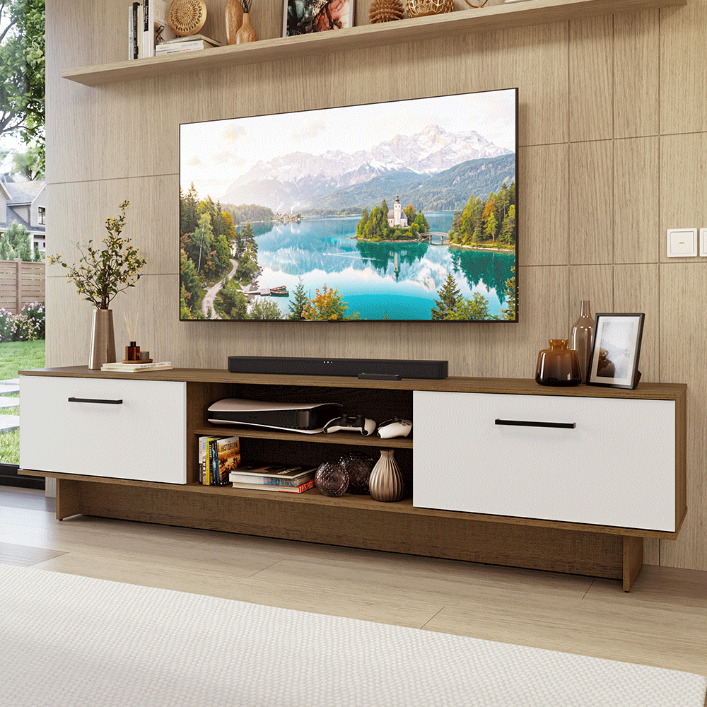 Rack para TV hasta 80 Pulgadas 218 cm 2 Puertas Marrón/Blanco Agata Madesa