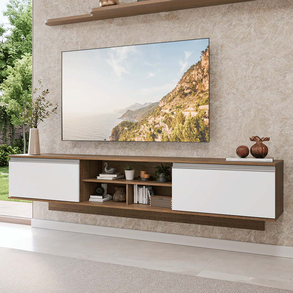 Rack Flotante para TV hasta 80 Pulgadas 218 cm 2 Puertas Marrón/Blanco Glamy Madesa