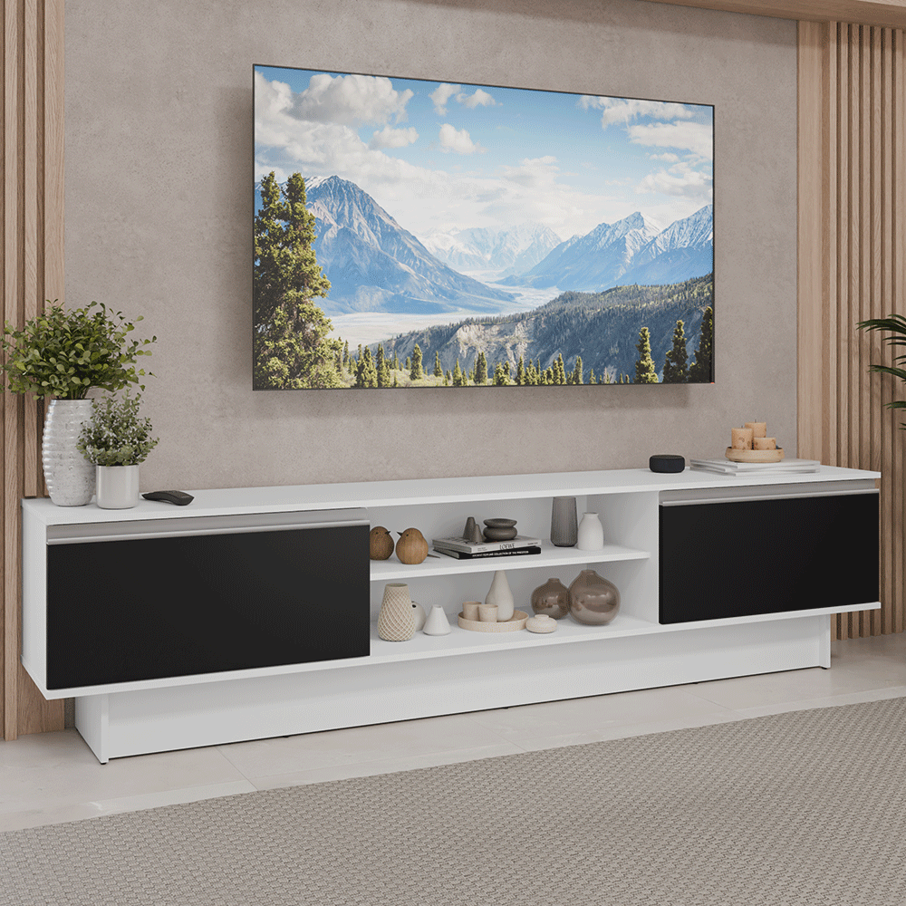 Rack para TV hasta 80 Pulgadas 218 cm 2 Puertas Blanco/Negro Glamy Madesa
