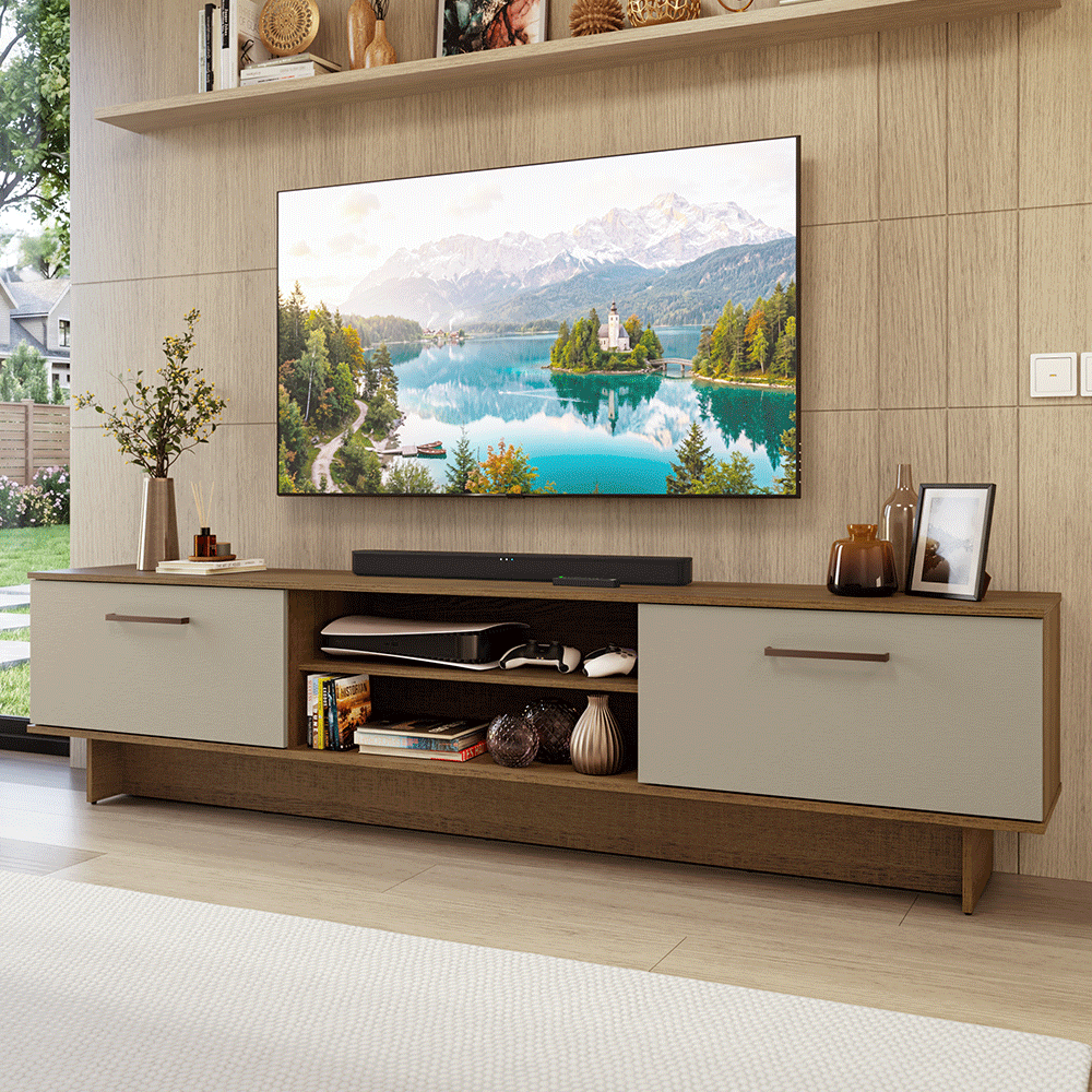 Rack para TV hasta 80 Pulgadas 218 cm 2 Puertas Marrón/Crema Agata Madesa