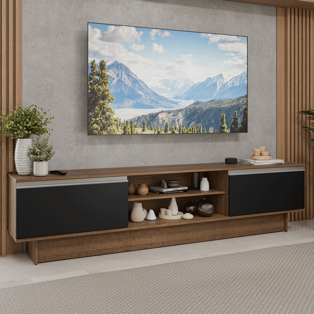 Rack para TV hasta 80 Pulgadas 218 cm 2 Puertas Marrón/Negro Glamy Madesa