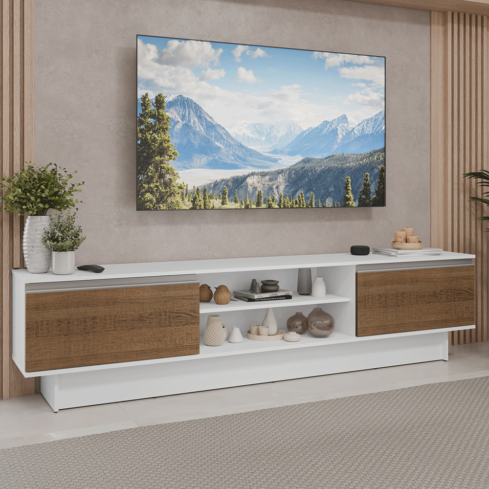 Rack para TV hasta 80 Pulgadas 218 cm 2 Puertas Blanco/Marrón Glamy Madesa