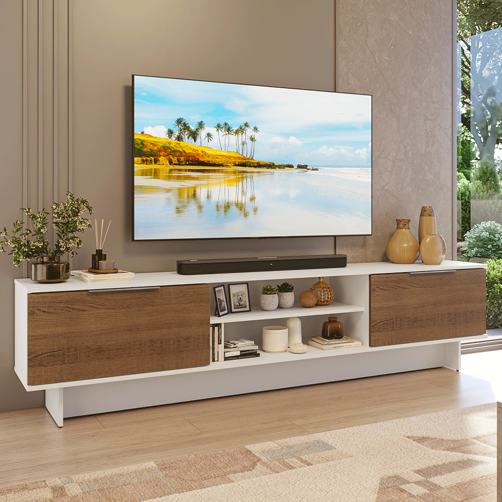 Rack para TV hasta 80 Pulgadas 218 cm 2 Puertas Blanco/Marrón Stella Madesa