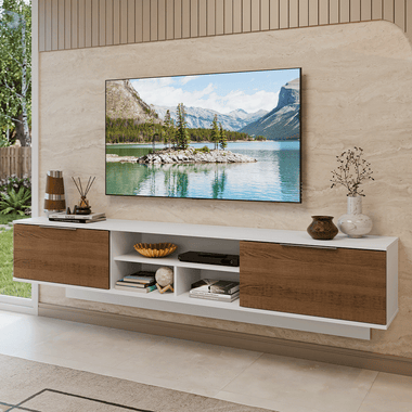 Rack para TV hasta 80 Pulgadas 218 cm 2 Puertas Flotante Blanco/Marrón Stella Madesa