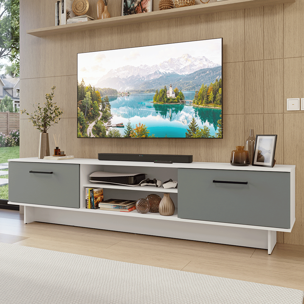 Rack para TV hasta 80 Pulgadas 218 cm 2 Puertas Blanco/Gris Agata Madesa