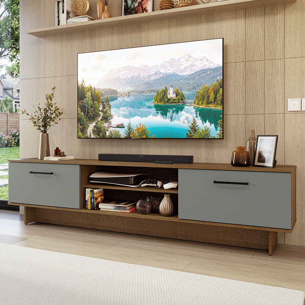 Rack para TV hasta 80 Pulgadas 218 cm 2 Puertas Marrón/Gris Agata Madesa