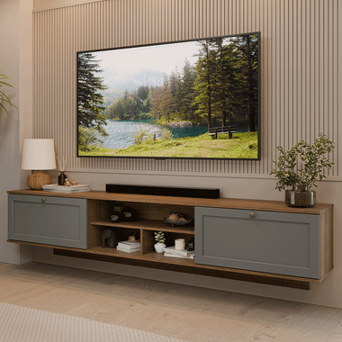 Rack Flotante para TV hasta 80 Pulgadas 218 cm 2 Puertas Marrón/Gris Vik Madesa