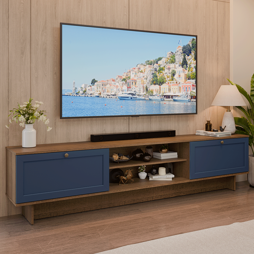 Rack para TV hasta 80 Pulgadas 218 cm 2 Puertas Marrón/Azul Vik Madesa