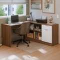 Escritorio Esquinero 300 cm Marrón/Blanco Roma Madesa